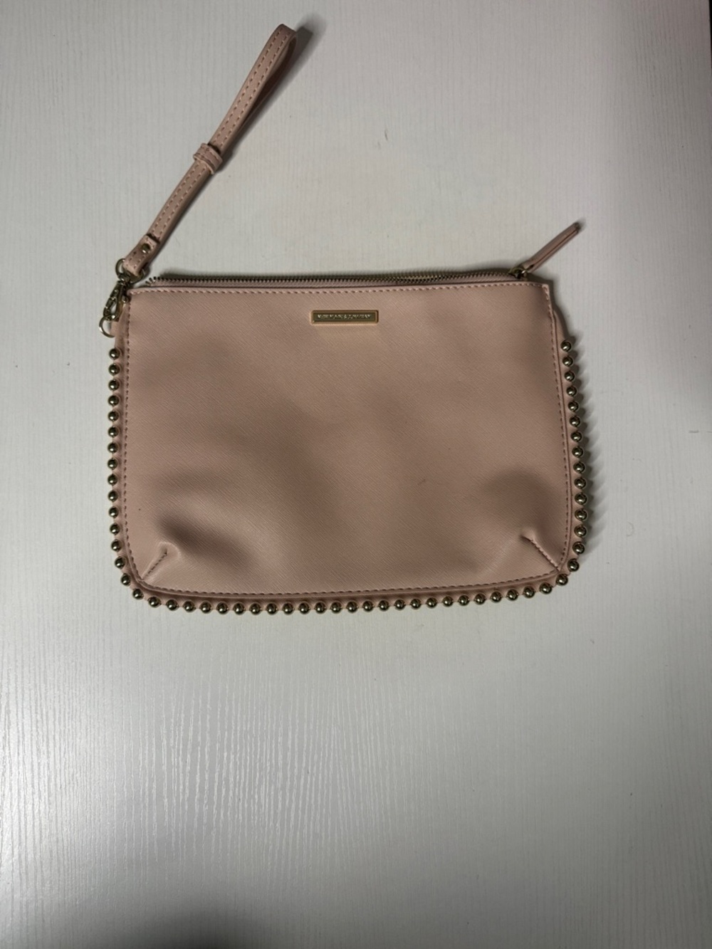 New York & Company Blush Pink Wristlet Clutch with Gold Stud Trim